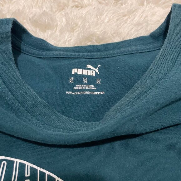 PUMA Mens XLarge Teal Short Sleeve Logo Graphic Print Shirt - Picture 2 of 5